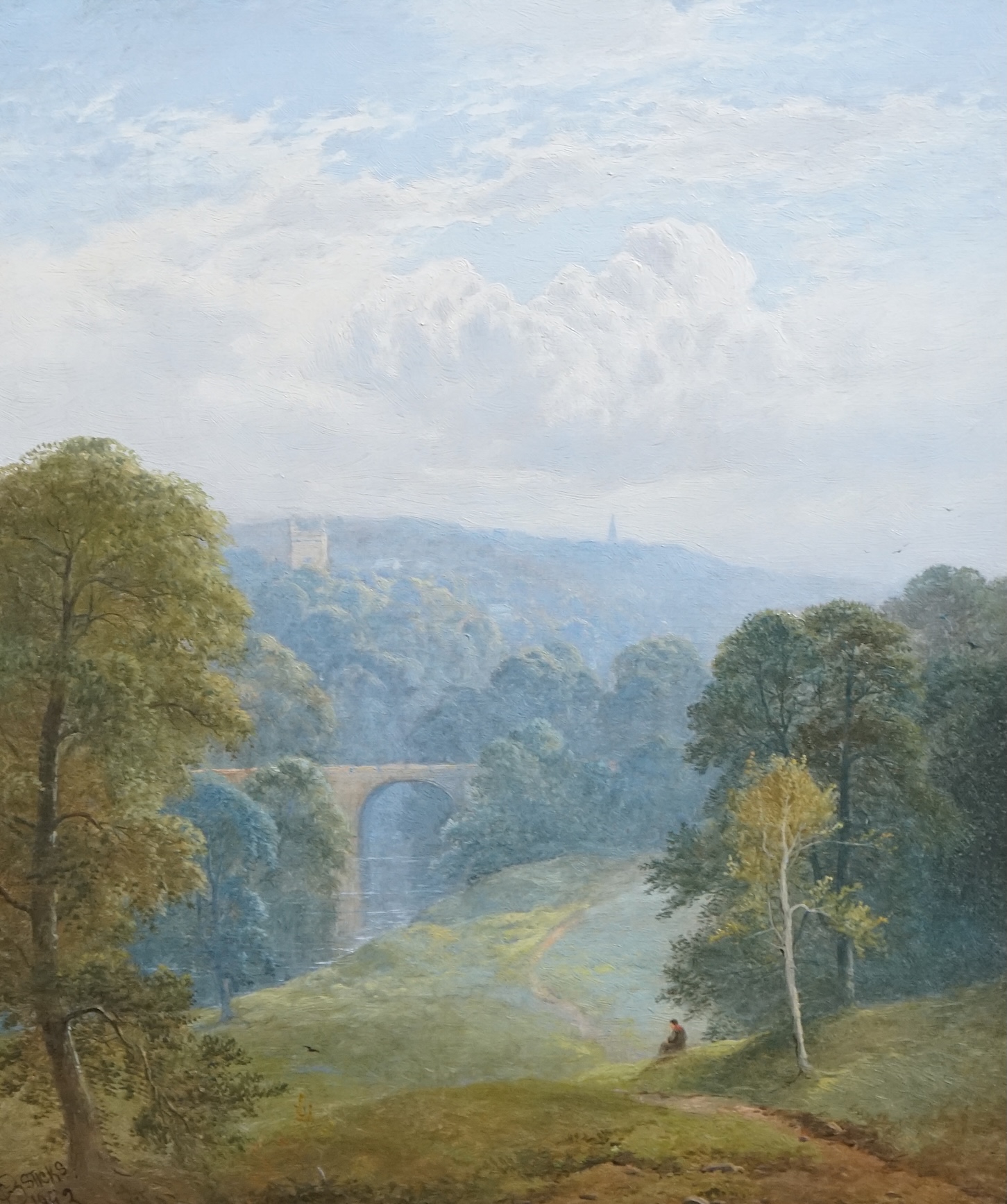 George Blackie Sticks (English, 1843-1938), Knaresborough from Belton Fields, oil on canvas, 46 x 38cm